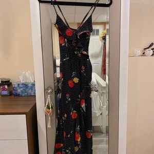 Mid Length Black Floral Polka Dot Summer Dress
